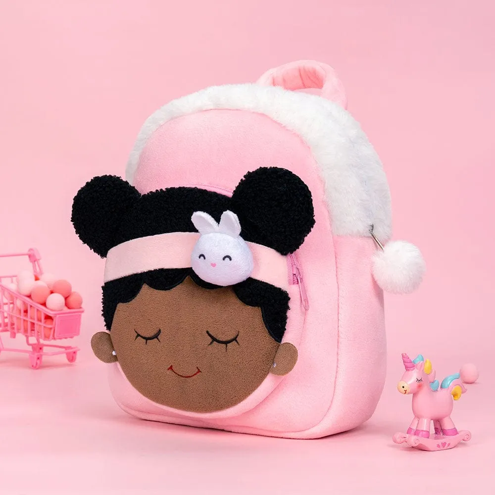 Personalized Deep Skin Tone Plush Pink Bunny Backpack