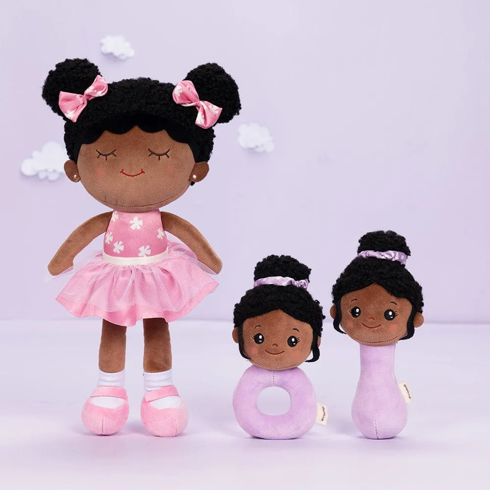 Personalized Deep Skin Tone Plush Pink Dora Doll