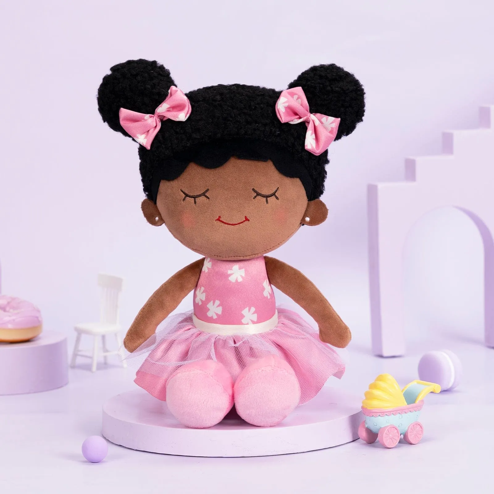 Personalized Deep Skin Tone Plush Pink Dora Doll