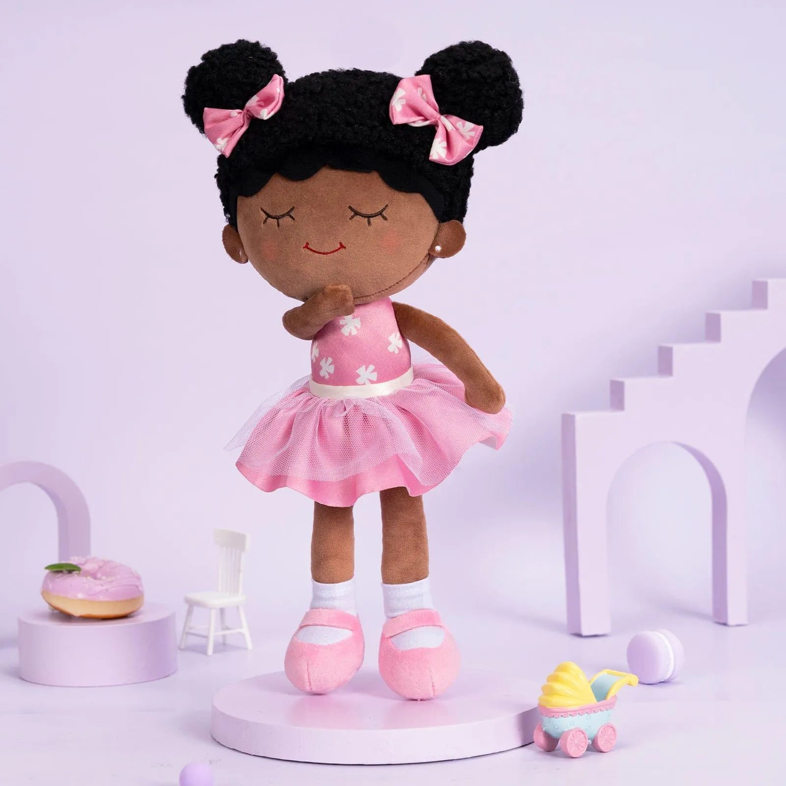 Personalized Deep Skin Tone Plush Pink Dora Doll