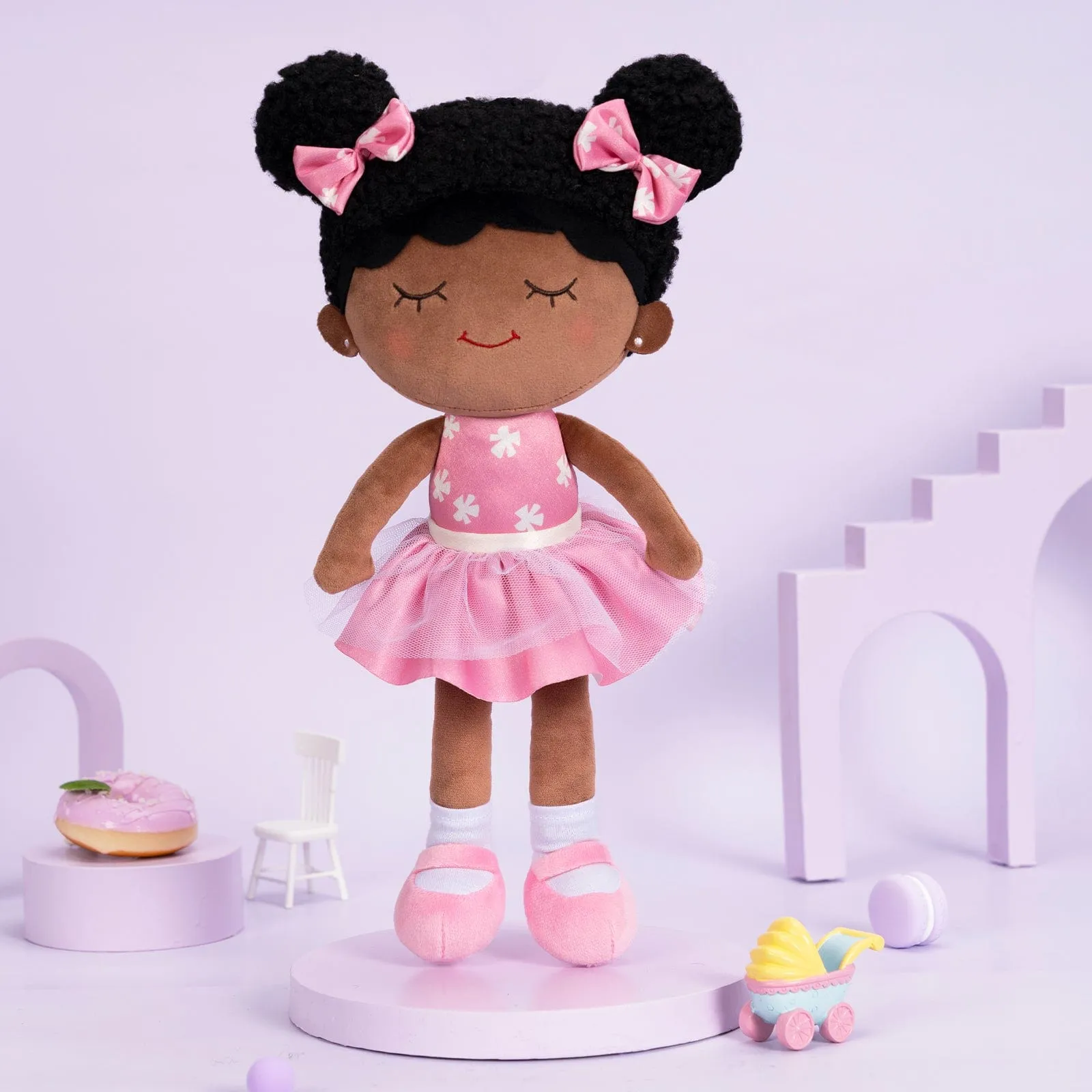 Personalized Deep Skin Tone Plush Pink Dora Doll