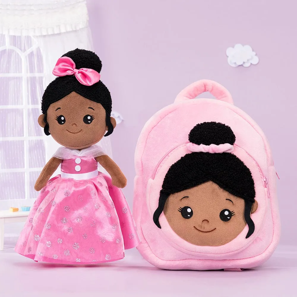 Personalized Deep Skin Tone Plush Pink Princess Doll