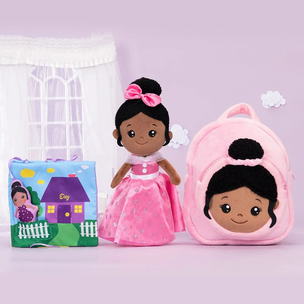 Personalized Deep Skin Tone Plush Pink Princess Doll
