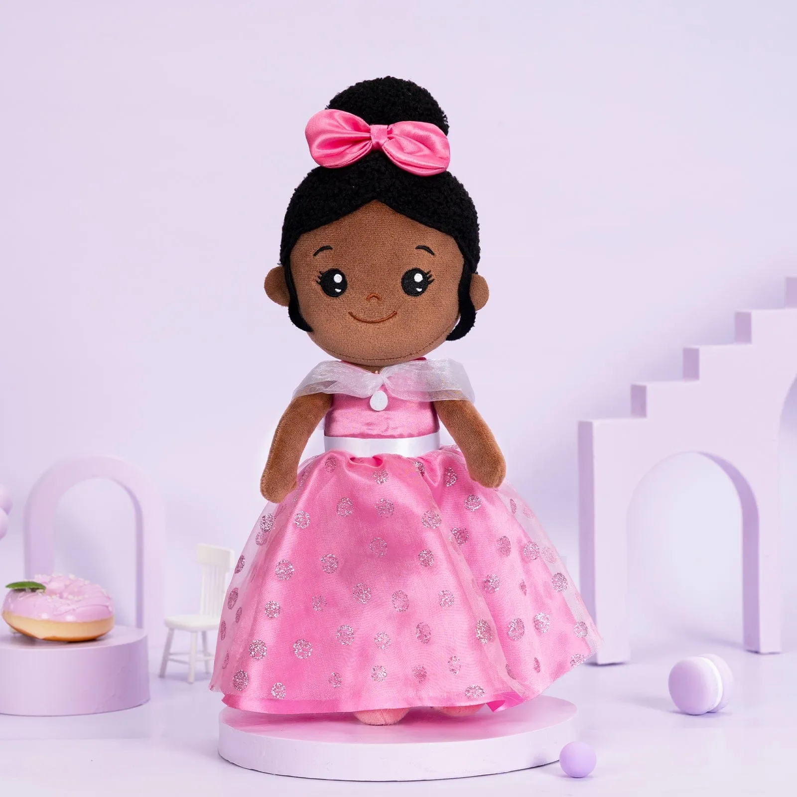 Personalized Deep Skin Tone Plush Pink Princess Doll