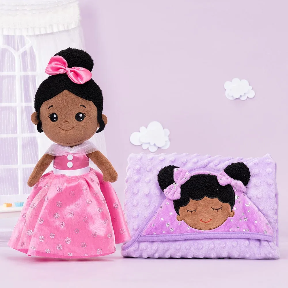 Personalized Deep Skin Tone Plush Pink Princess Doll