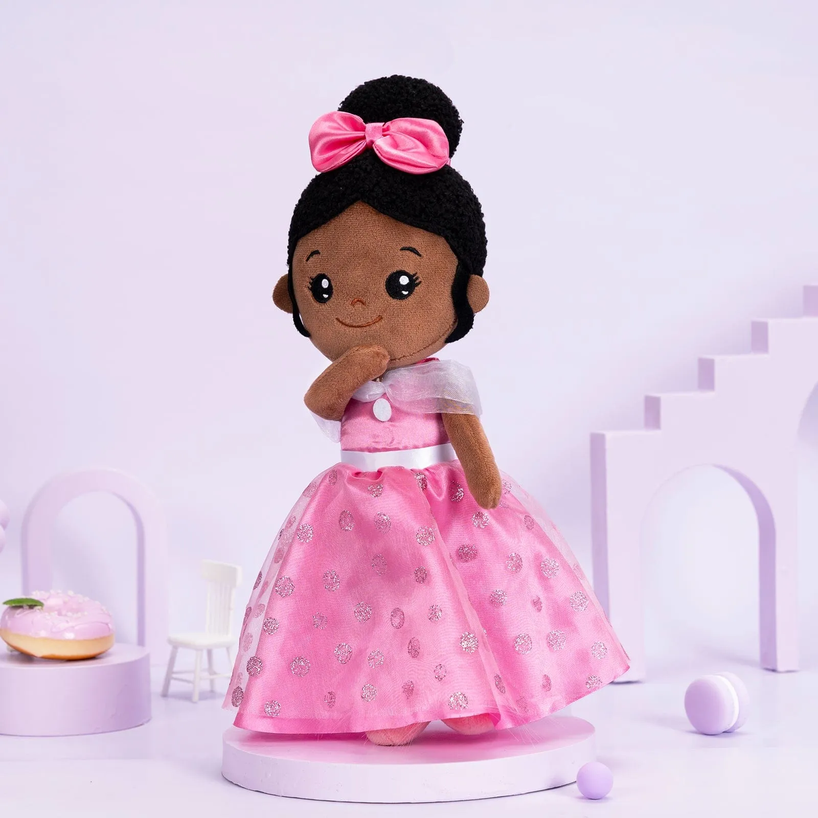 Personalized Deep Skin Tone Plush Pink Princess Doll