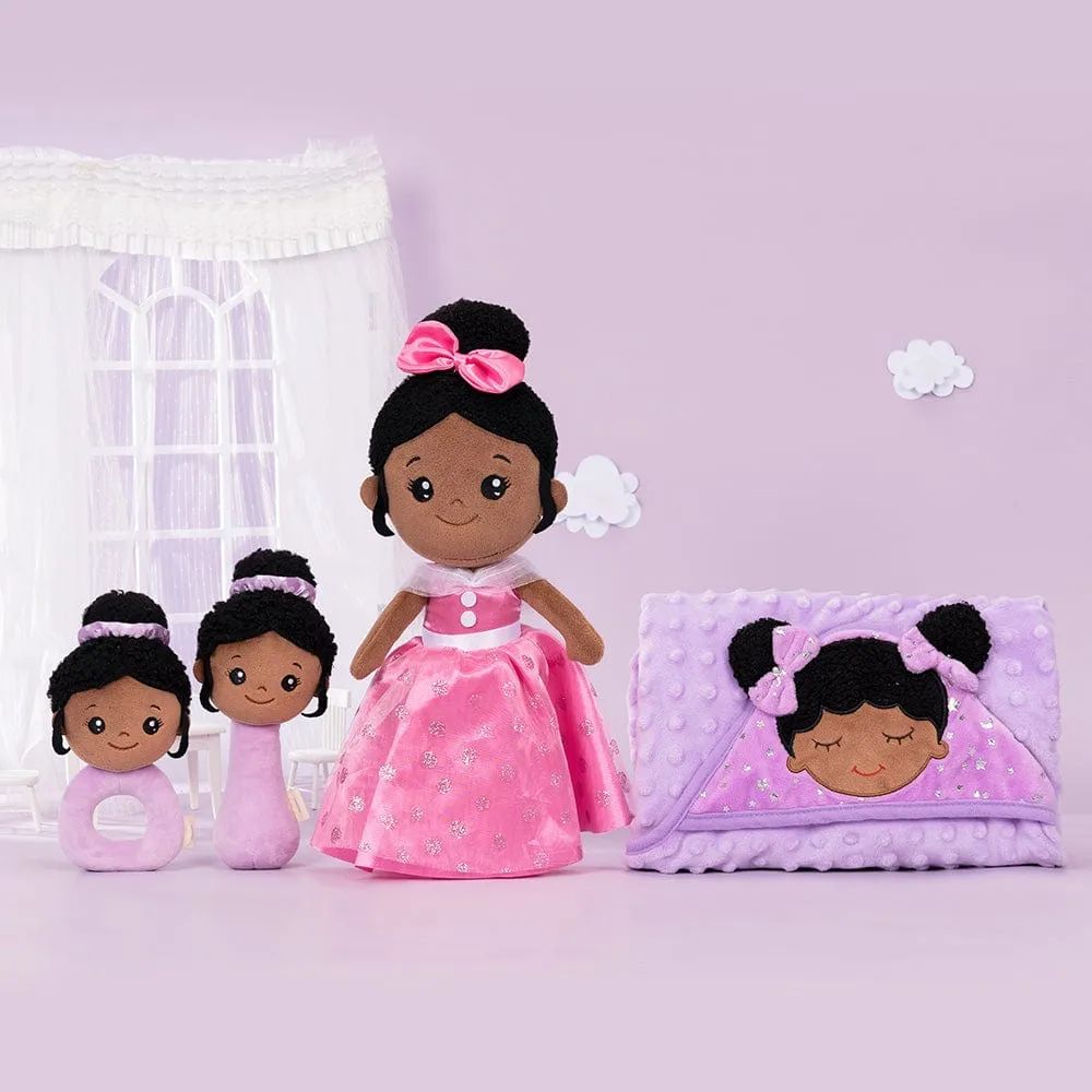 Personalized Deep Skin Tone Plush Pink Princess Doll