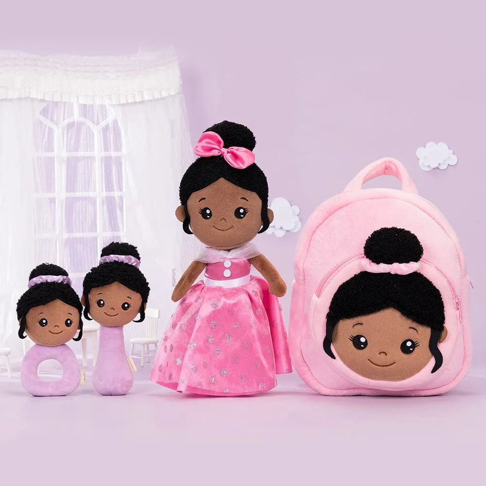 Personalized Deep Skin Tone Plush Pink Princess Doll
