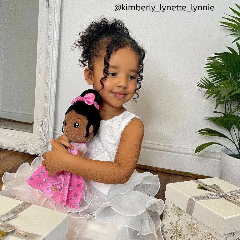 Personalized Deep Skin Tone Plush Pink Princess Doll