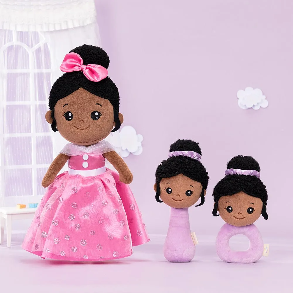 Personalized Deep Skin Tone Plush Pink Princess Doll