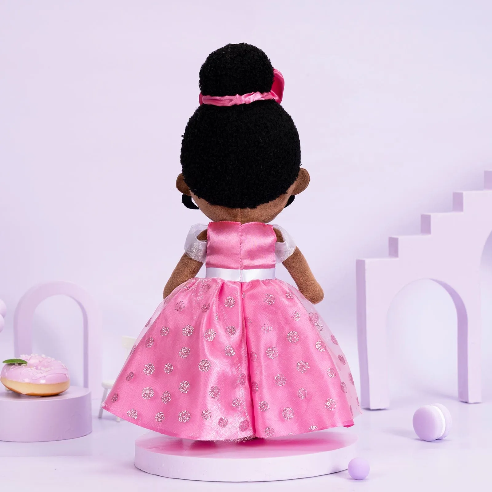 Personalized Deep Skin Tone Plush Pink Princess Doll