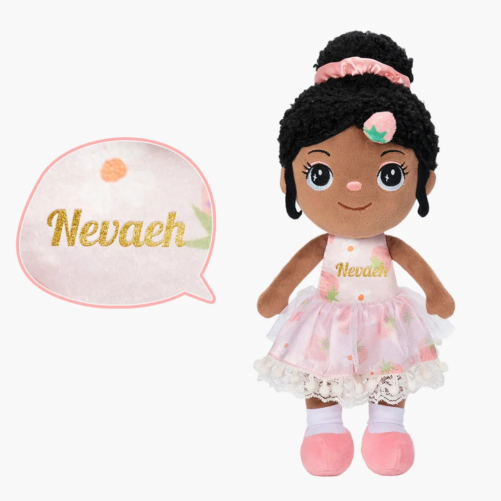 Personalized Deep Skin Tone Plush Pink Strawberry Doll   Backpack
