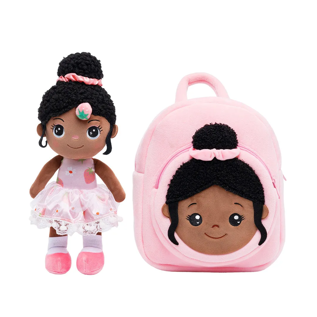 Personalized Deep Skin Tone Plush Pink Strawberry Doll   Backpack