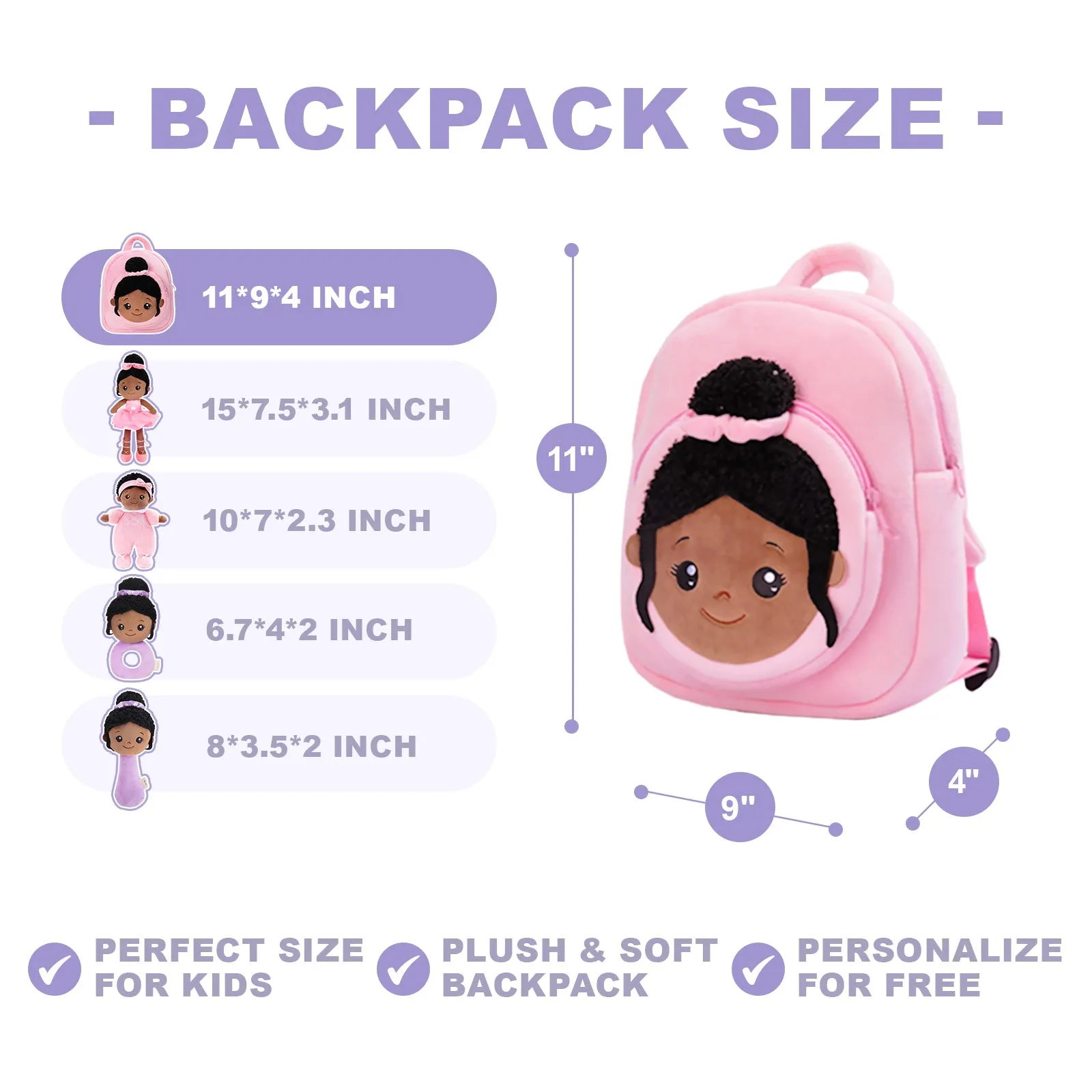 Personalized Deep Skin Tone Plush Pink Strawberry Doll   Backpack