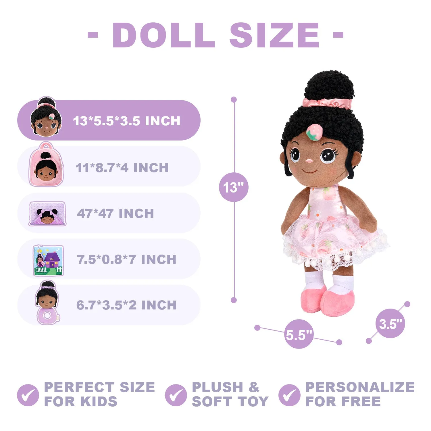Personalized Deep Skin Tone Plush Pink Strawberry Doll   Backpack