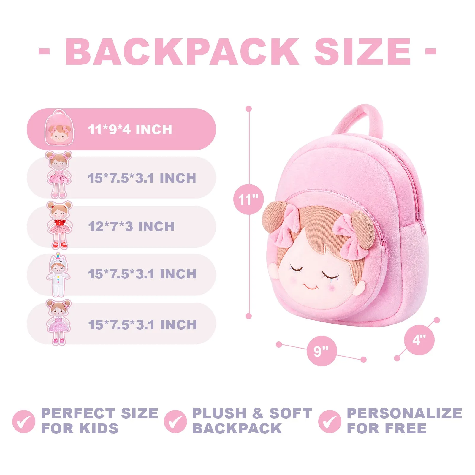 Personalized Iris White Unicorn Girl Doll   Backpack