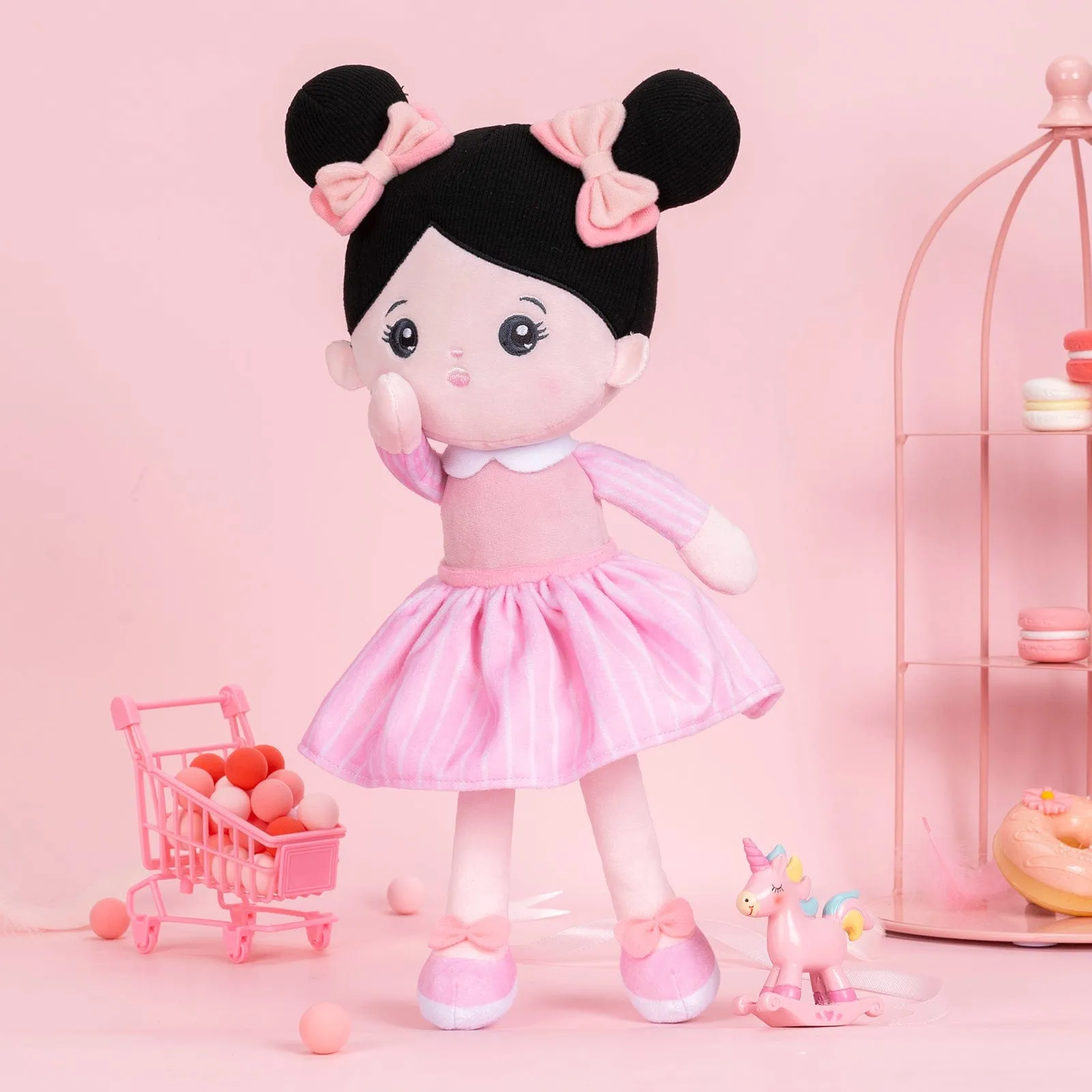 Personalized Pink Black Hair Baby Doll