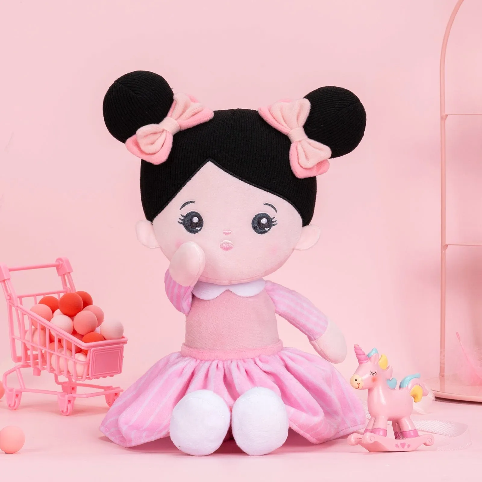 Personalized Pink Black Hair Baby Doll