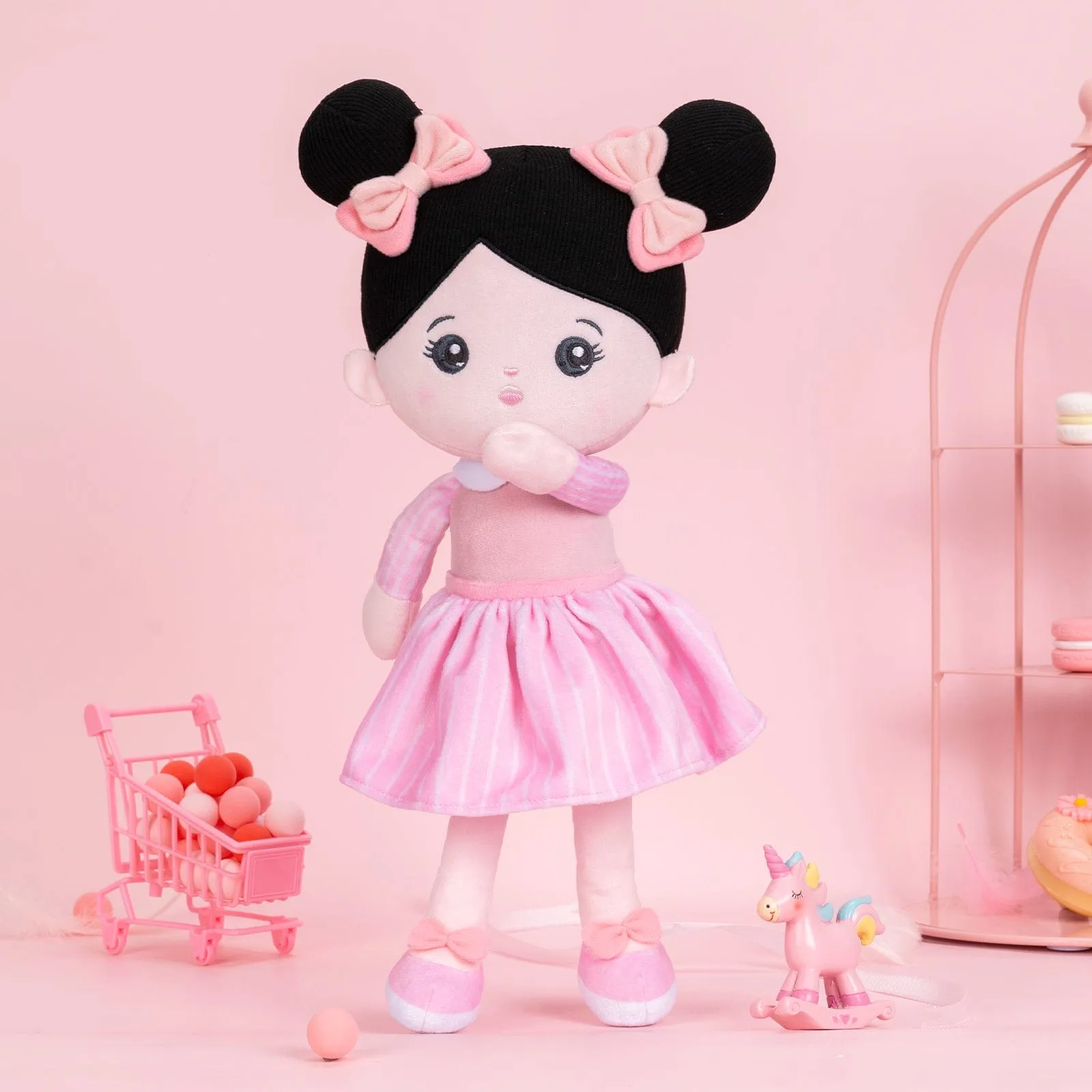 Personalized Pink Black Hair Baby Doll