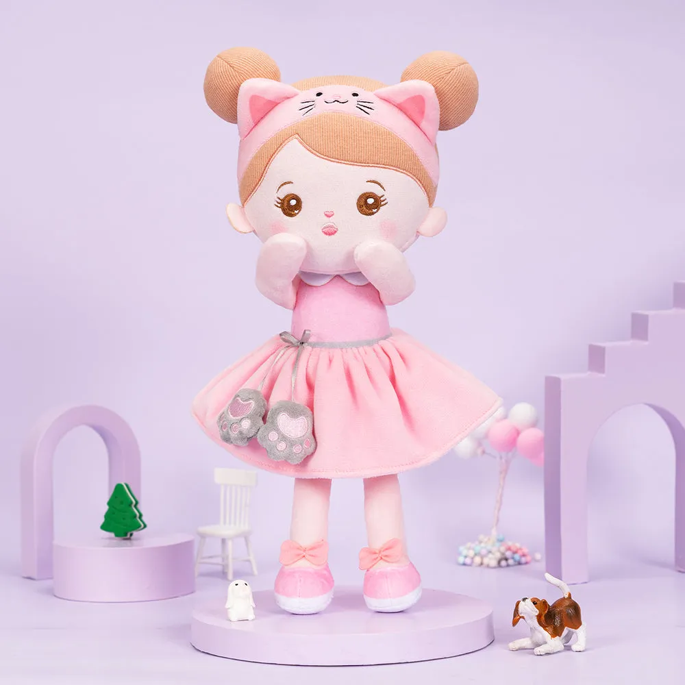 Personalized Pink Cat Girl Doll   Cloth Basket Gift Set