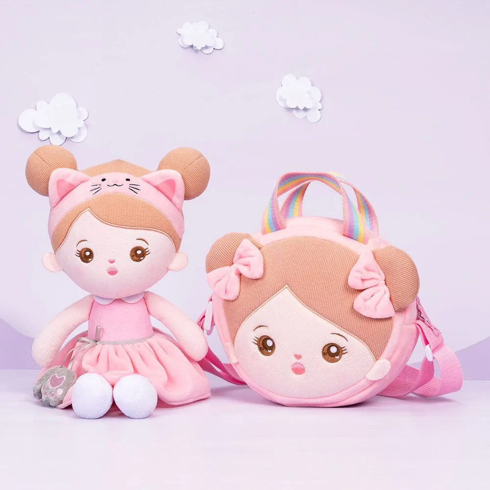 Personalized Pink Cat Plush Baby Girl Doll