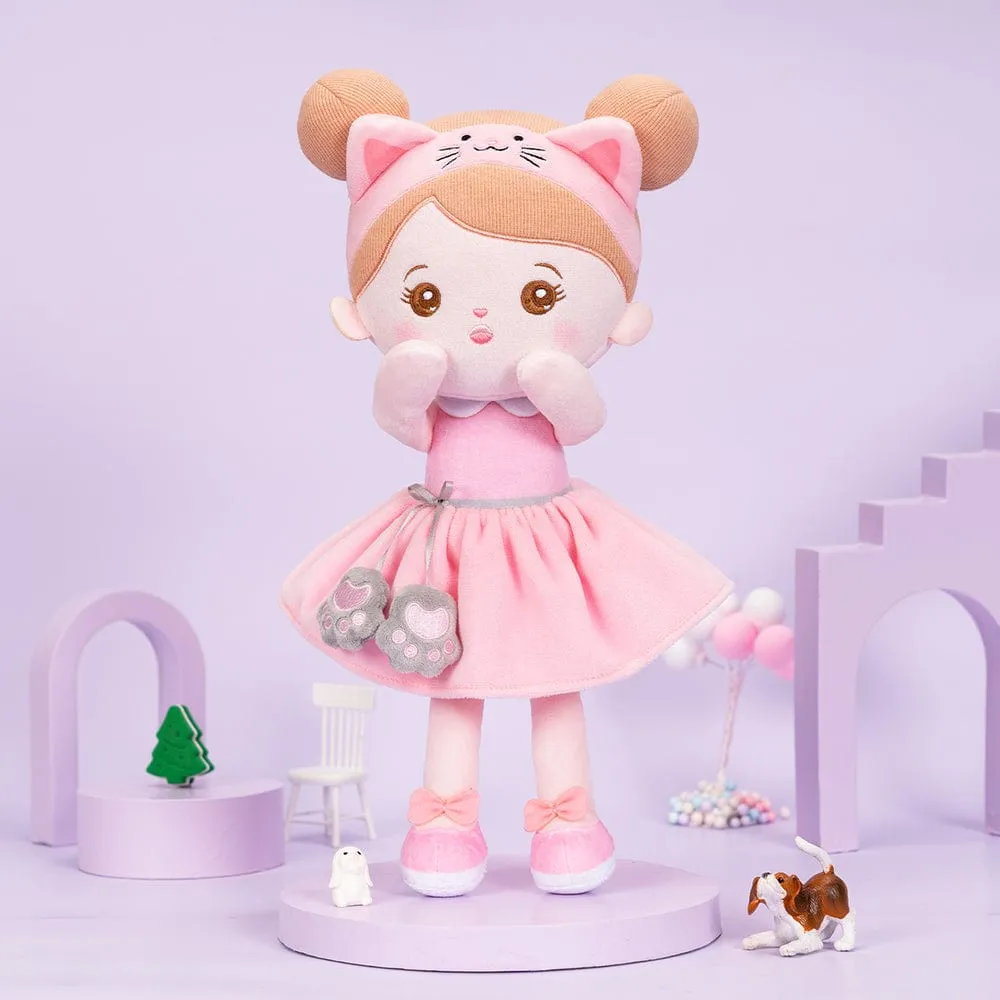 Personalized Pink Cat Plush Baby Girl Doll