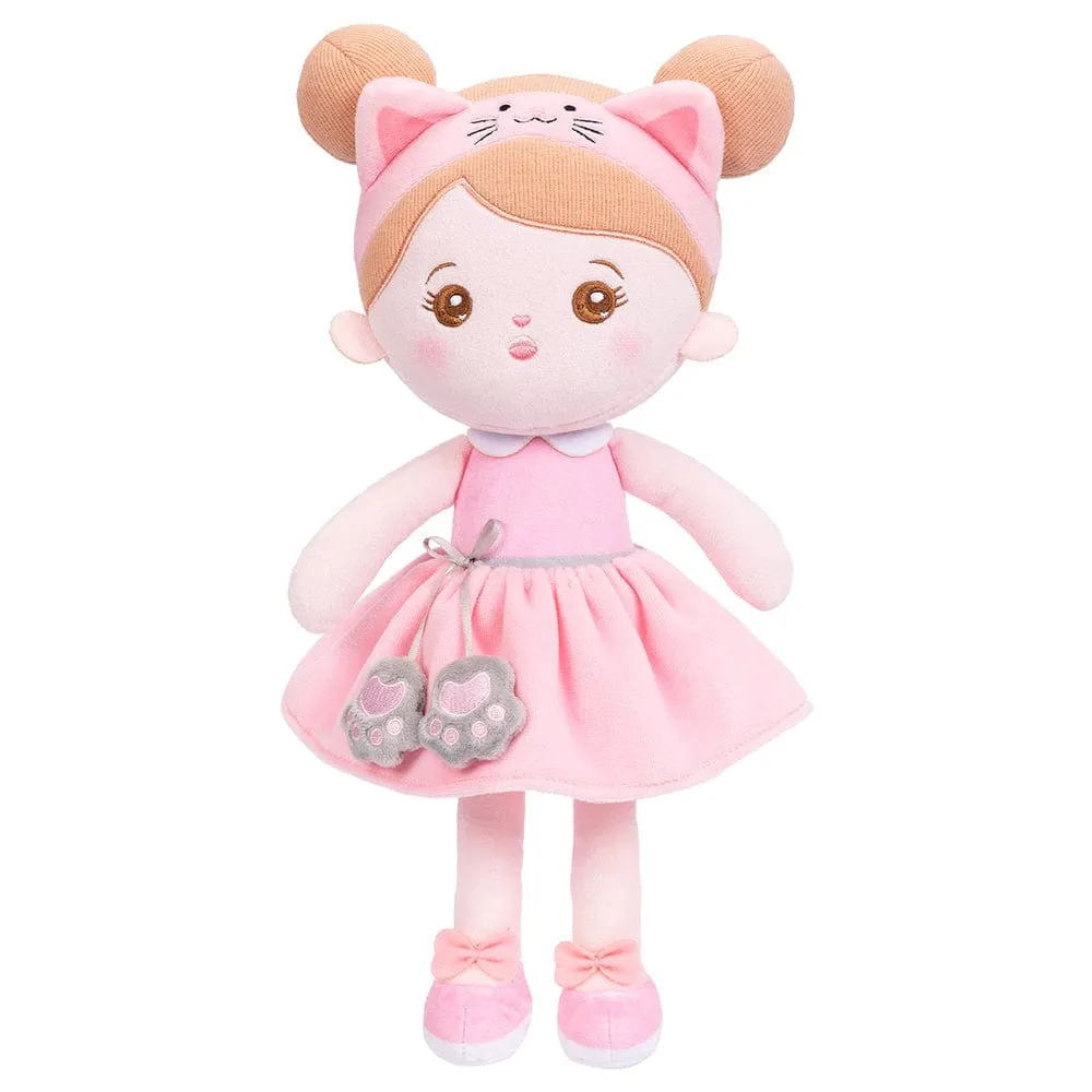 Personalized Pink Cat Plush Baby Girl Doll