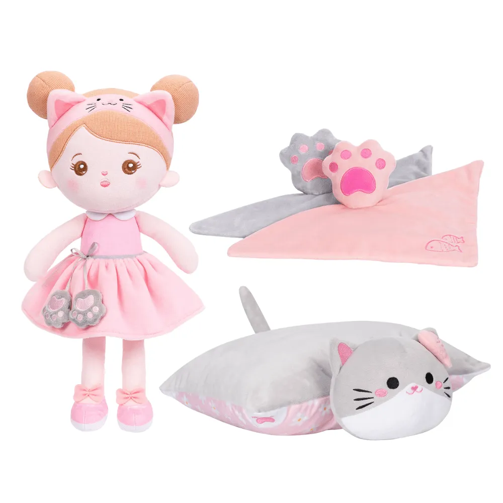 Personalized Pink Cat Plush Baby Girl Doll
