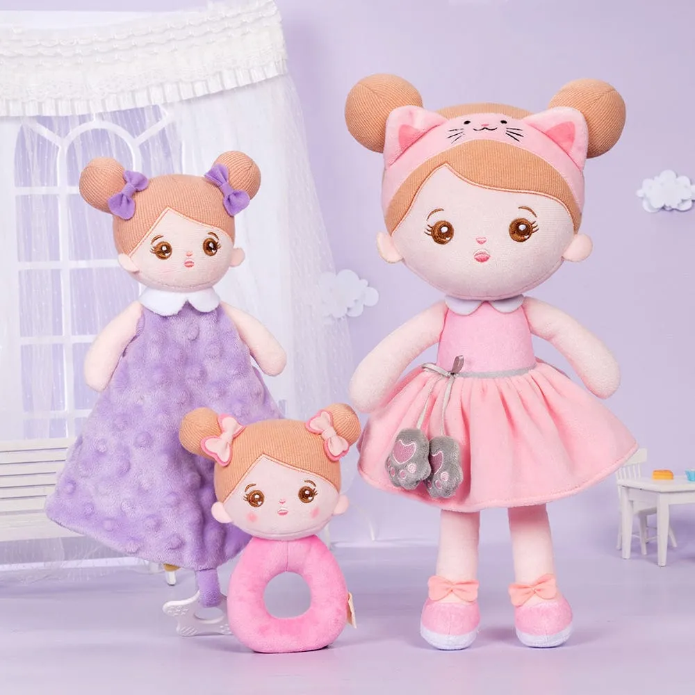 Personalized Pink Cat Plush Baby Girl Doll