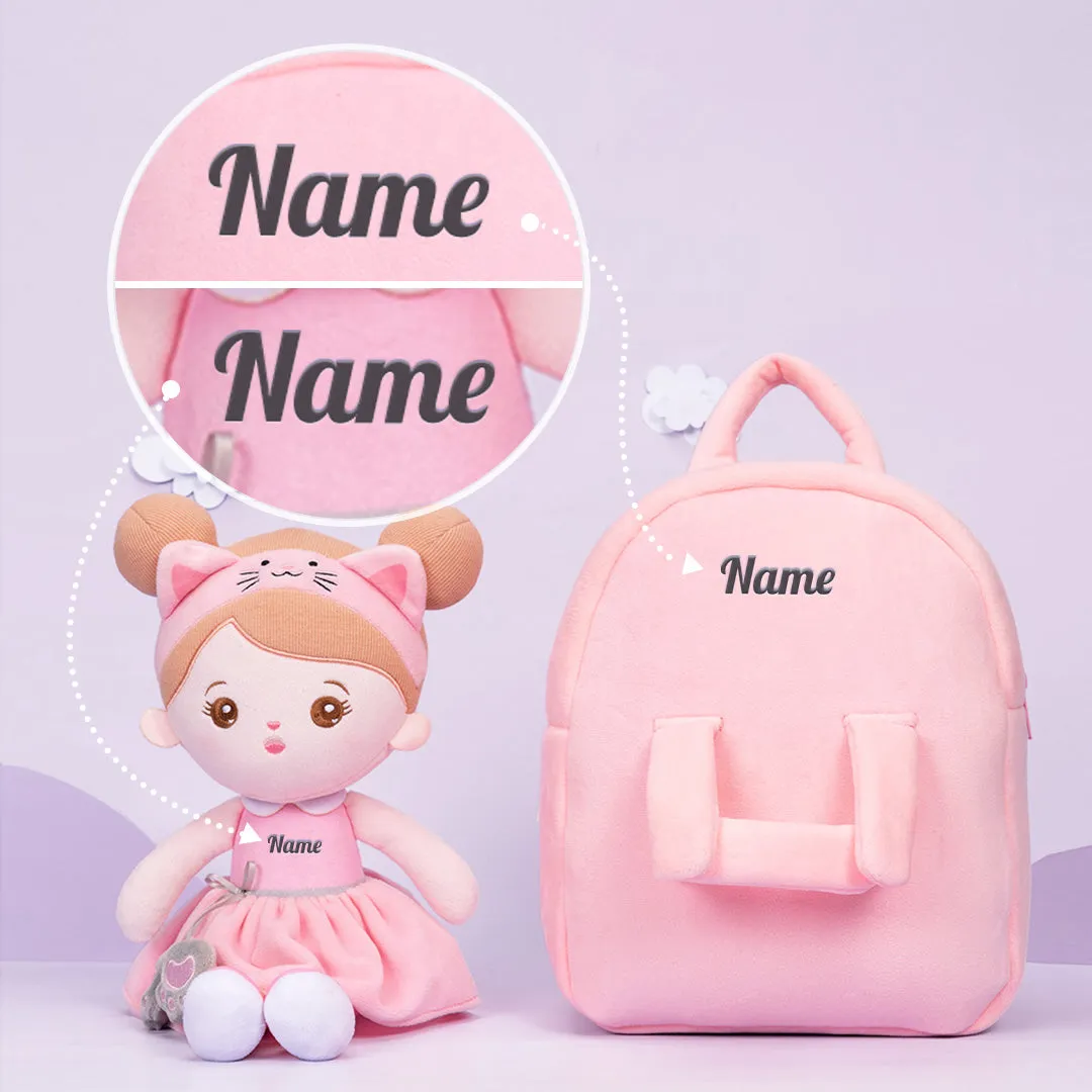 Personalized Pink Cat Plush Baby Girl Doll