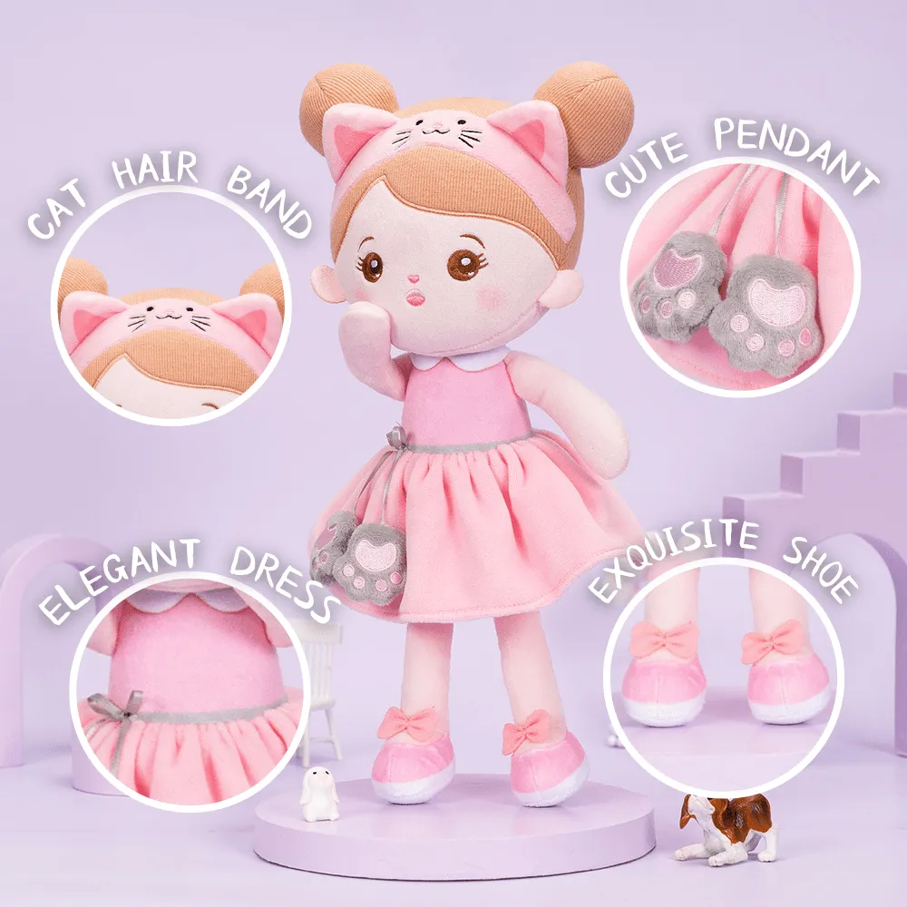 Personalized Pink Cat Plush Baby Girl Doll
