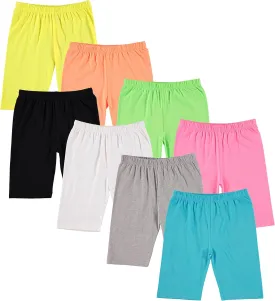 Pink Angel Kids Girls Cotton Spandex Bike Shorts, Solid Plain Sports Activewear Dance Bottoms - 8 Pack, Assorted Colors