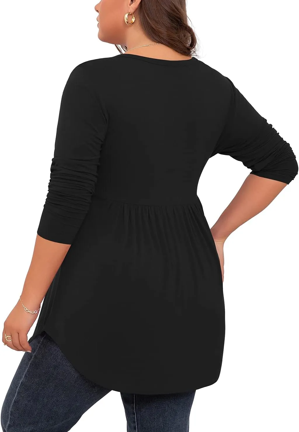 SHIJIALI Women's Plus Size Henley Shirts V Neck Button Tunic Tops Casual Long Sleeve Swing Flowy Blouse