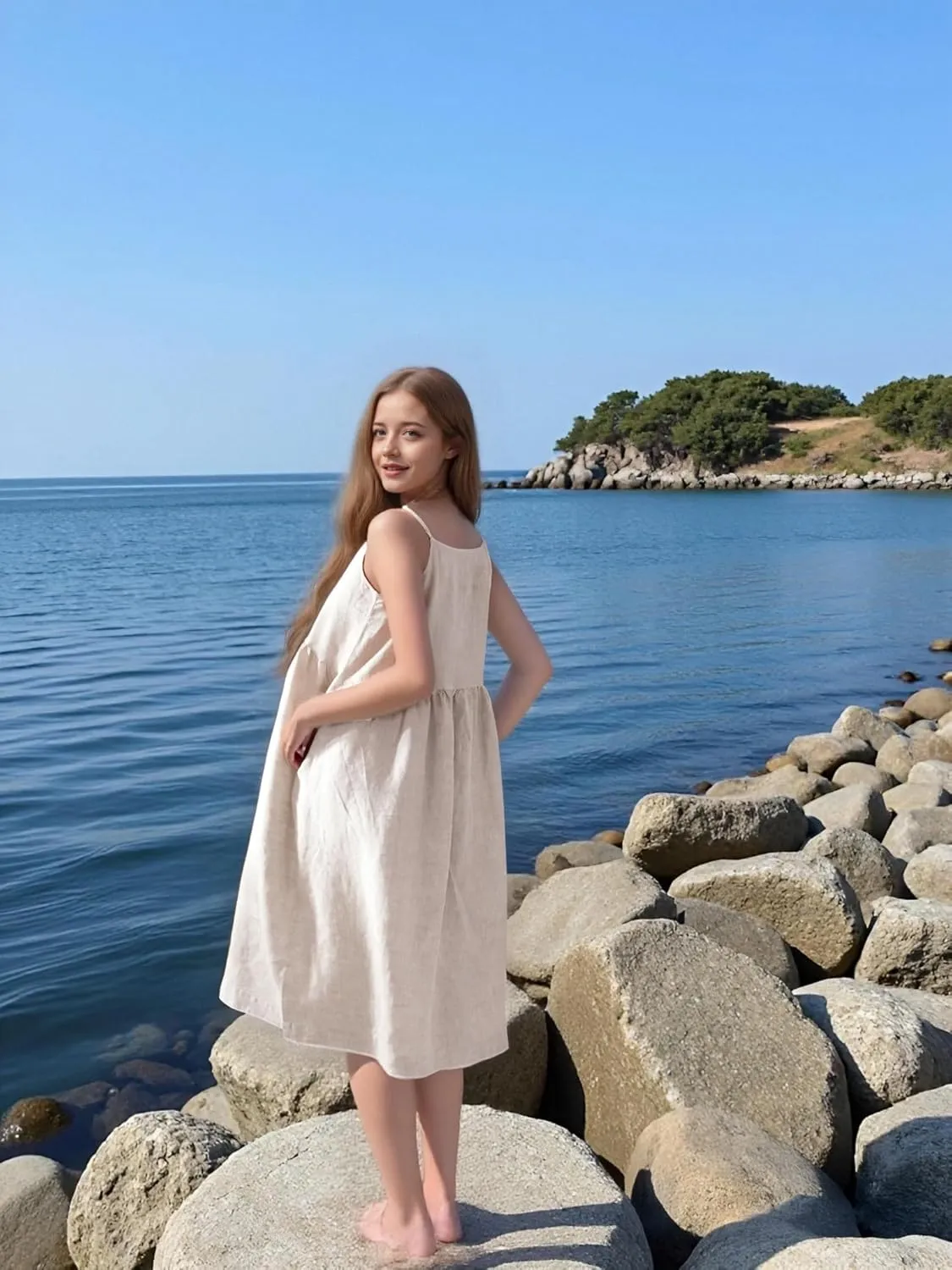 Simple&Opulence Womens Summer Dresses 100% Linen Beach Sundress Nightgown Long Casual Lounge Sleep Dress with Pockets