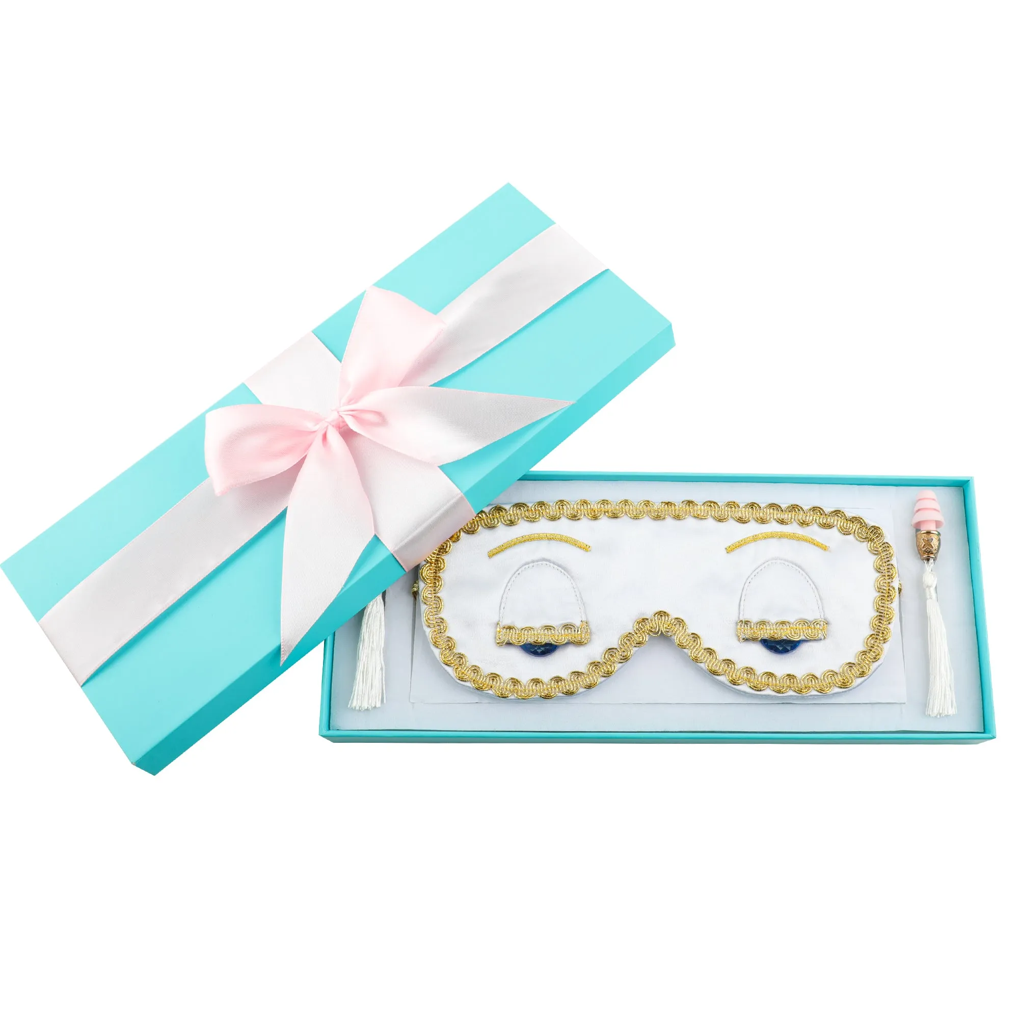 Sleepy Valentine-The Blue Silk Eye Mask Aromatherapy Eye Pillow Lavender Tassel Earplug Gift Box Set with Audrey Greeting Card