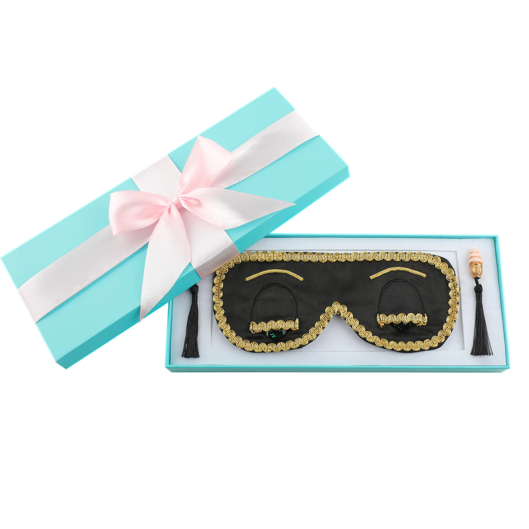 Sleepy Valentine-The Blue Silk Eye Mask Aromatherapy Eye Pillow Lavender Tassel Earplug Gift Box Set with Audrey Greeting Card