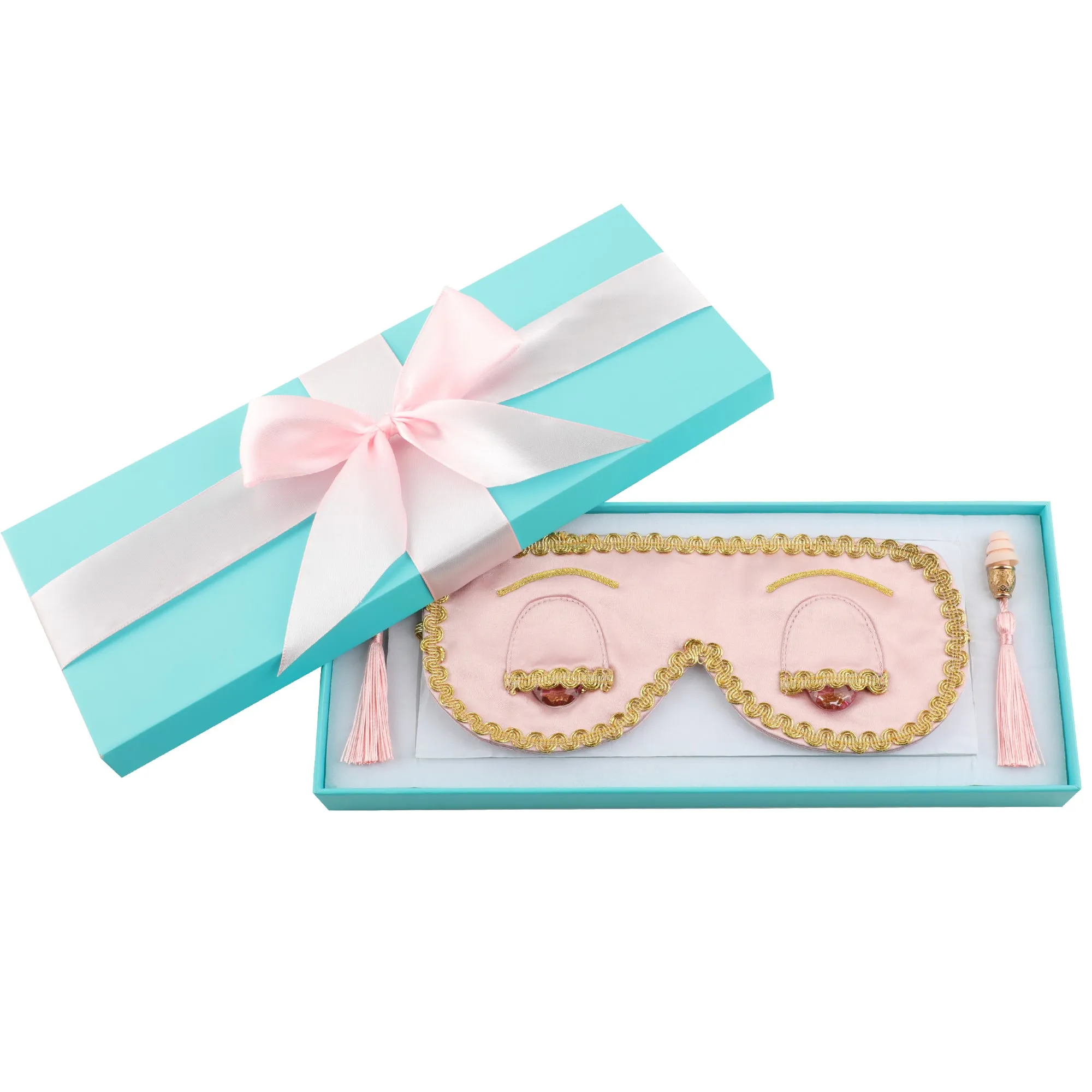 Sleepy Valentine-The Blue Silk Eye Mask Aromatherapy Eye Pillow Lavender Tassel Earplug Gift Box Set with Audrey Greeting Card