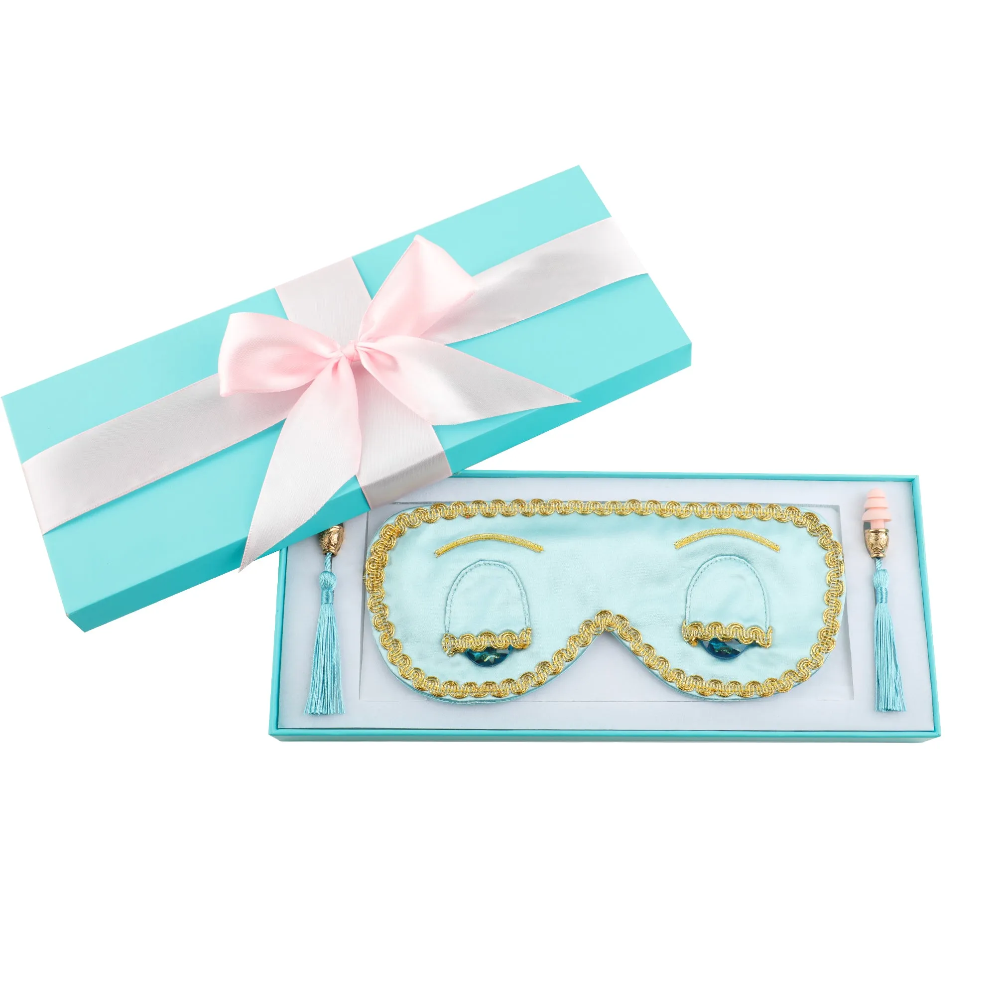Sleepy Valentine-The Blue Silk Eye Mask Aromatherapy Eye Pillow Lavender Tassel Earplug Gift Box Set with Audrey Greeting Card