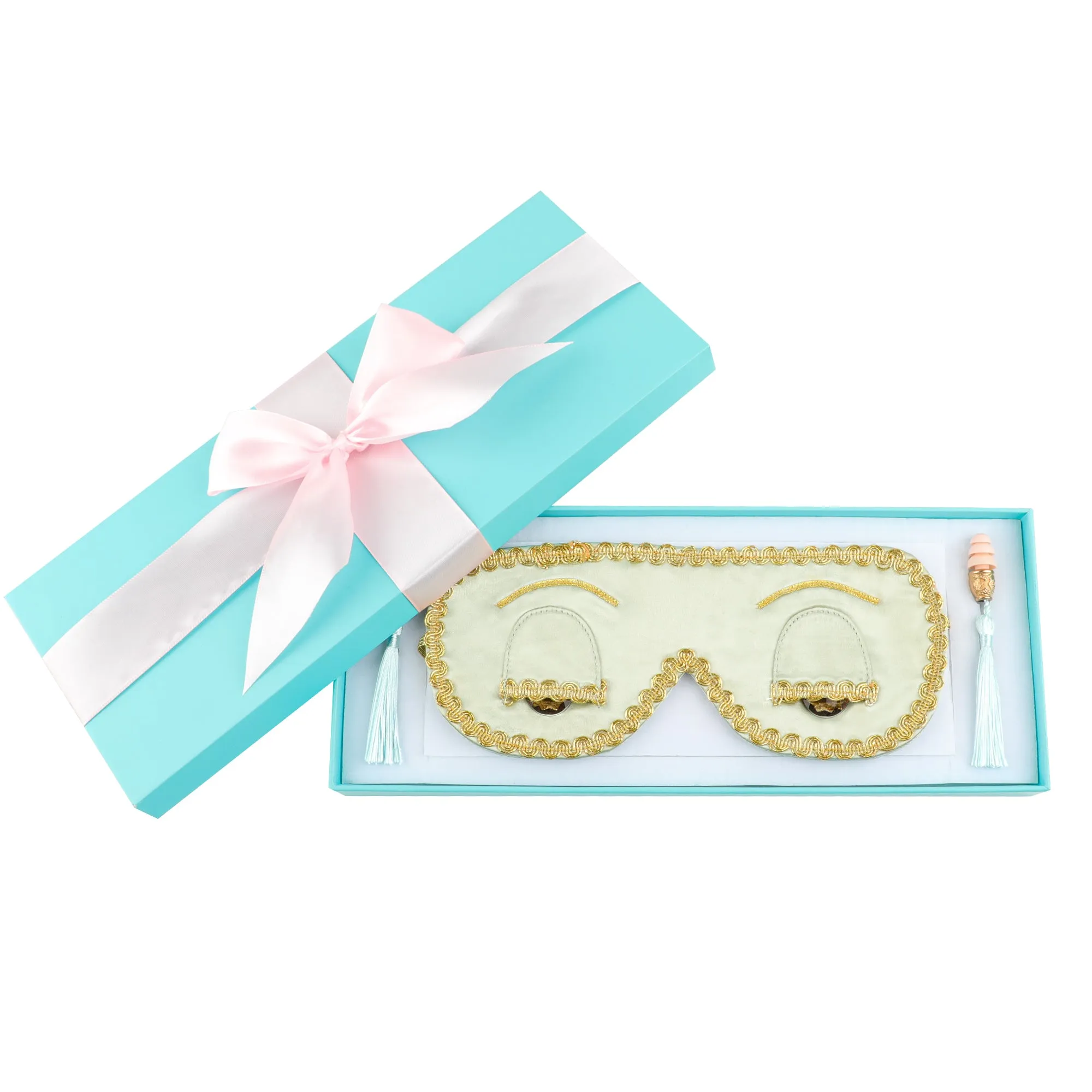 Sleepy Valentine-The Blue Silk Eye Mask Aromatherapy Eye Pillow Lavender Tassel Earplug Gift Box Set with Audrey Greeting Card