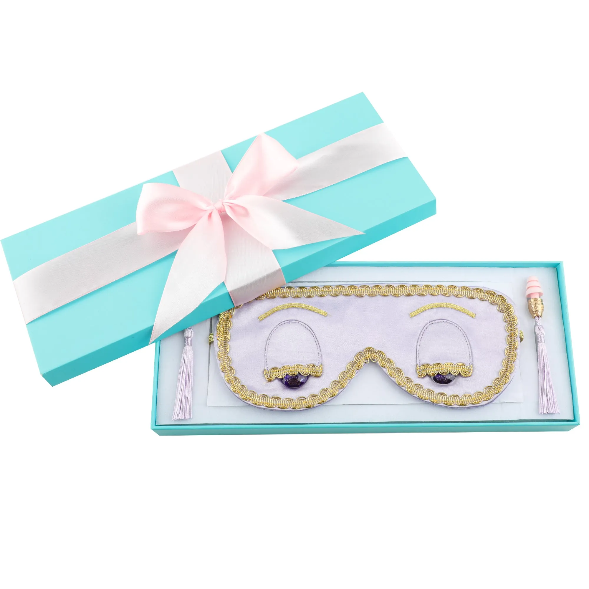 Sleepy Valentine-The Blue Silk Eye Mask Aromatherapy Eye Pillow Lavender Tassel Earplug Gift Box Set with Audrey Greeting Card