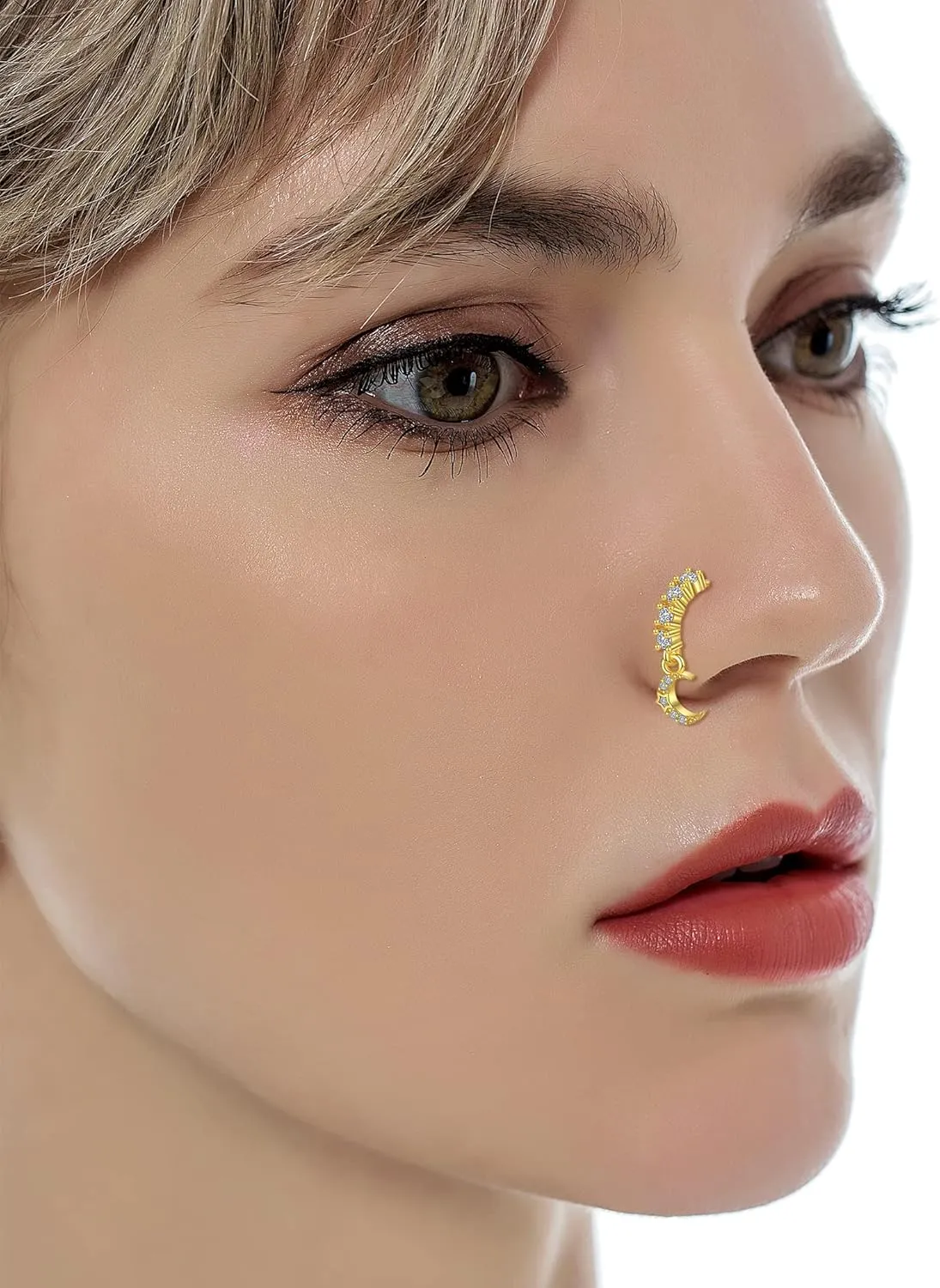Tornito 10Pcs Dangle Nose Rings Hoop Butterfly Heart Moon Flower Star CZ Cartilage Earring Dangling Nose Body Piercing Jewelry 20G Silver Rose Gold Black Tone