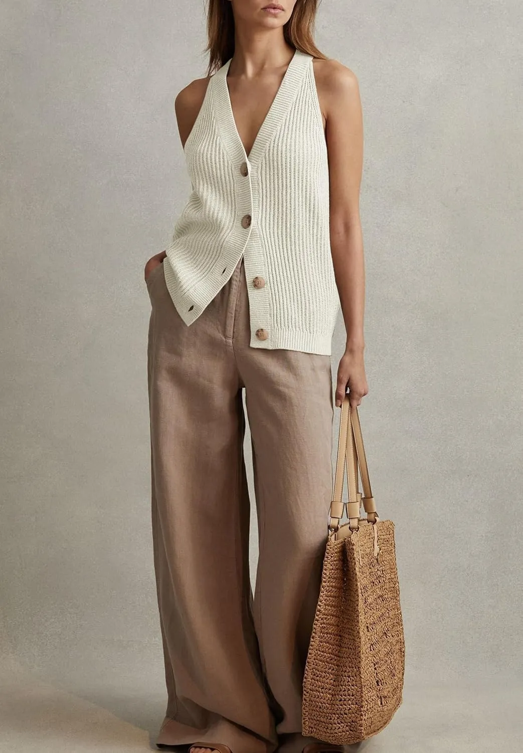 Women Sweater Vest Tops Sleeveless Button Down V Neck Knit Tank Top Slim Casual Cardigan Vest