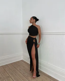 Women's 2 Piece Dress Sexy Y2k Strapless Crop Top High Slit Skirt Bodycon Maxi Long Skirt Suit Night Out Dress Sets