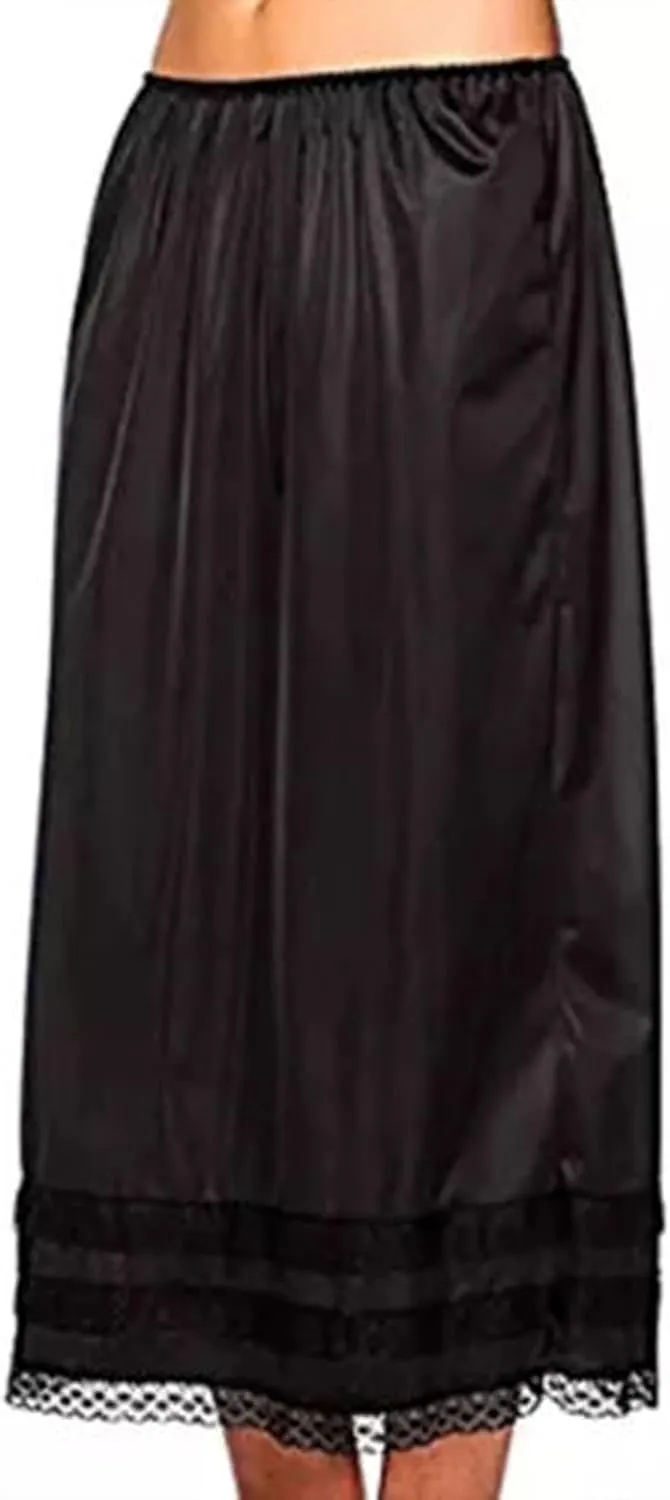 Women's Satin Half Slips for Skirts Lace Trim Extender Maxi Underskirt Non-Cling Long Slips for Under Dresses