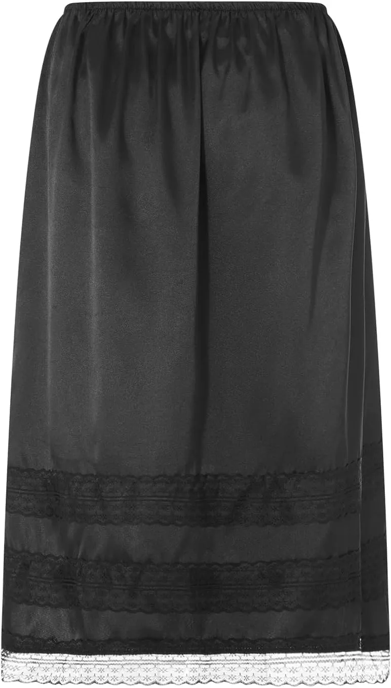 Women's Satin Half Slips for Skirts Lace Trim Extender Maxi Underskirt Non-Cling Long Slips for Under Dresses
