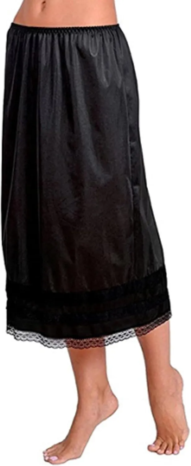 Women's Satin Half Slips for Skirts Lace Trim Extender Maxi Underskirt Non-Cling Long Slips for Under Dresses