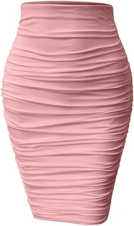 YMDUCH Women's Sexy Ruched Bodycon Elasticity Tight Casual Club Pencil Skirt